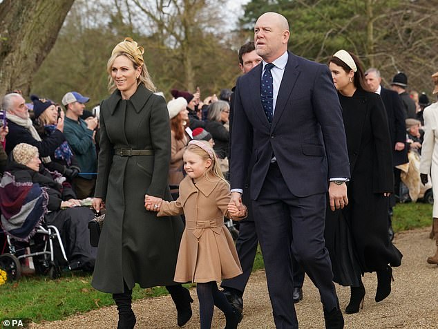 Zara Tindall, Lena Tindall and Mike Tindall followed behind their Mia, who walked alongside Prince Louis