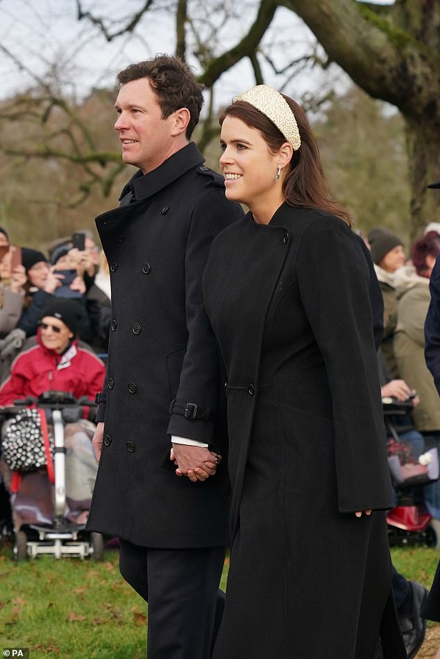 Jack Brooksbank and Princess Eugenie attending the Christmas Day morning church service at St Mary Magdalene Church in Sandringham, Norfolk