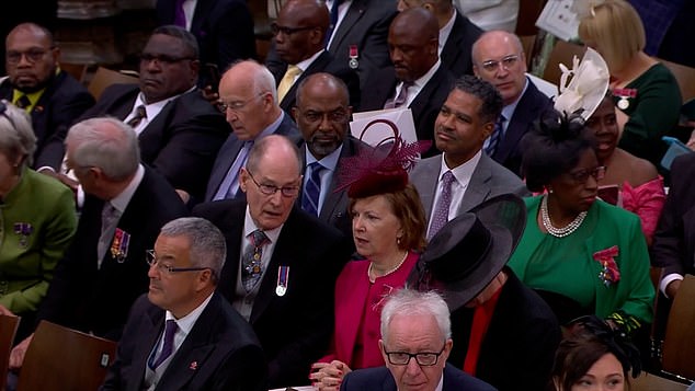 Footage was also shown of seated coronation guests during King Charles' speech