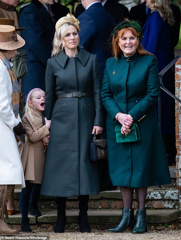 Zara Tindall with Sarah Ferguson, Duchess of York at the Christmas morning service at Sandringham Church