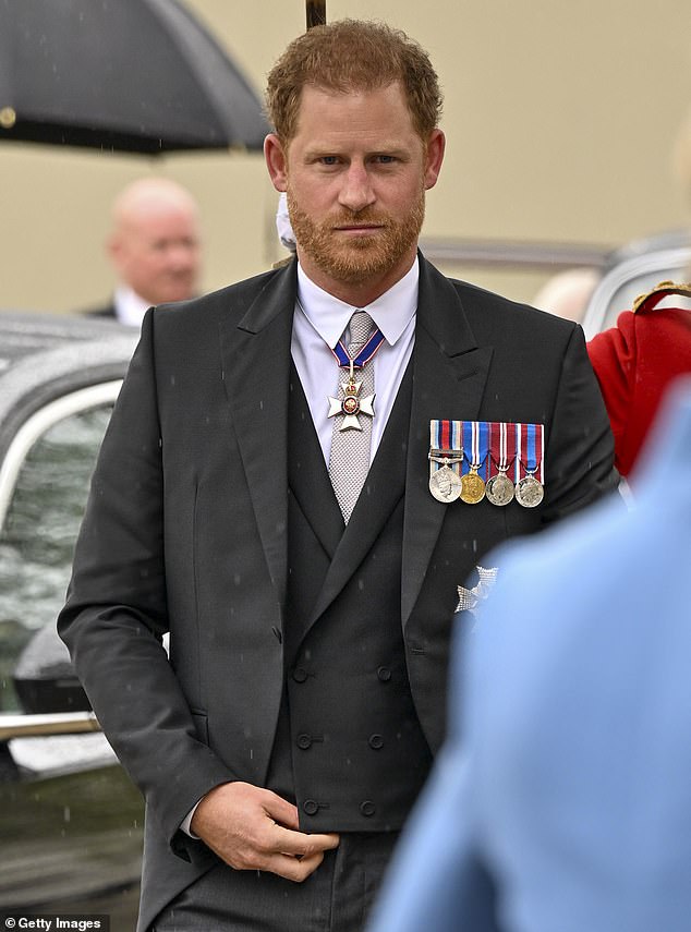 According to the London-based journalist, Prince Harry (pictured above at the Coronation of King Charles III and Queen Camilla at Westminster Abbey on May 6, 2023) painted Prince William as a 'villain'