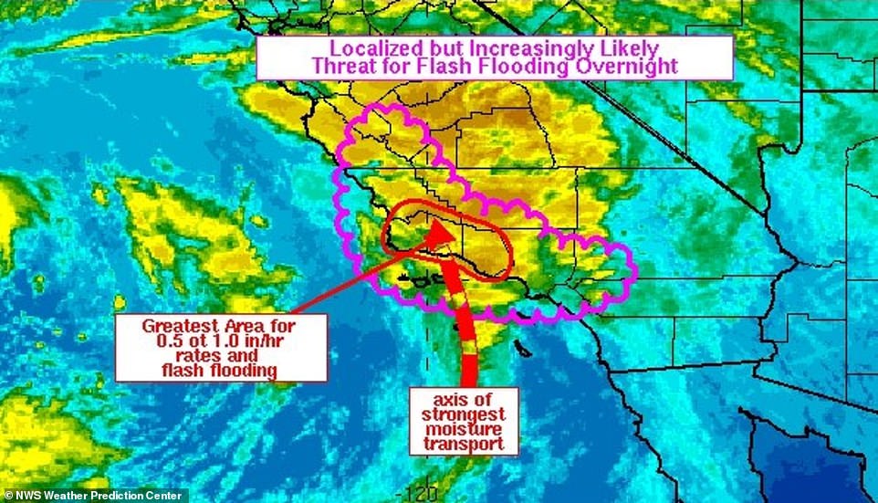 Harry and Meghan 's neighborhood is under flash flood warnings as a super storm hits southern California . Heavy rains have drenched parts of California, bringing the threat of flooding and mudslides to the region, the National Weather Service said. Thunderstorms are covering Santa Barbara and Montecito, where the Duke and Duchess of Sussex live with their children.