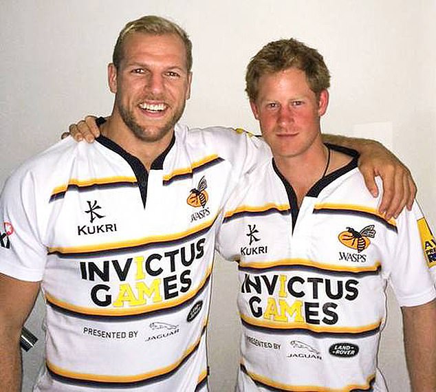 Wasps captain James Haskell and Prince Harry in the special edition shirts to publicise the Invictus Games in 2014