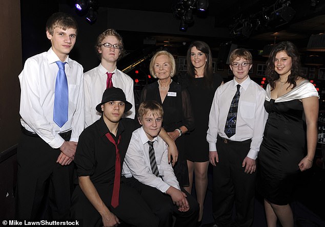 The Duchess of Kent with Future Talent stars L-R Joseph Donmall, Carl Austen, Adele Grogan, Andrew Ashworth, Joy Becker (seated) Faz Shah and Thomas Hurst Future Talent Gala Fundraising Evening at Ronnie Scott's Club in 2008