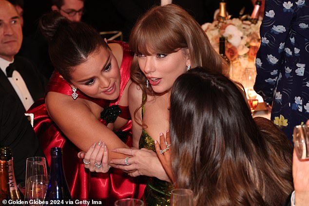 Taylor Swift and Selena Gomez sparked wild fan speculation at the 2024 Golden Globes on Sunday as they seemingly had a dramatic chat about Kylie Jenner and Timothee Chalamet