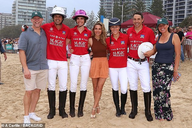 From left: Mike Tindall, Nacho Figueras, Delfina Blaquier, Elsa Pataky, Zara Tindall, Billy Slater, Nicole Slater