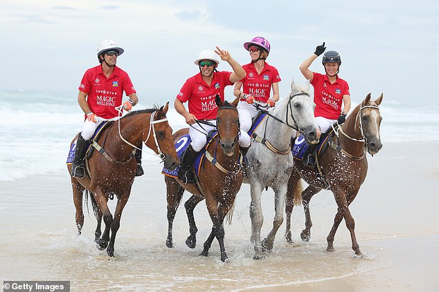 Magic Millions ambassadors Nacho Figueras, Billy Slater, Delfina Blaquier and Zara Tindall during the Magic Millions Barrier Draw