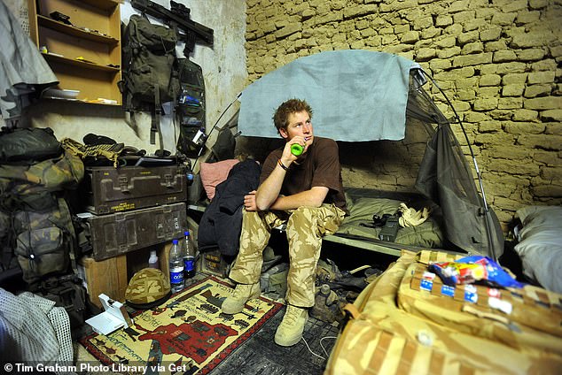 Harry explained that he 'didn't get a pass for being a prince,' and that he had to work just as hard as everyone else. Pictured in Afghanistan in 2008