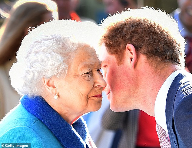 Queen Elizabeth II and Prince Harry pictured together at the Chelsea Flower show on May 18, 2015