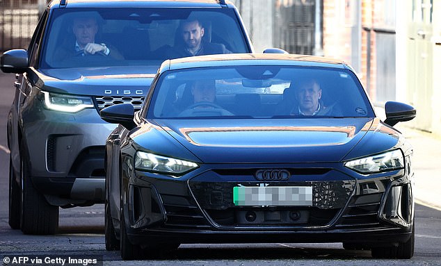 Prince William, Prince of Wales, drives himself away from the London Clinic in London where his wife Kate, Princess of Wales, underwent abdominal surgery