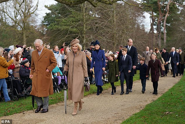 The Wales family - followed the King and Queen - while the rest of the Firm walked behind