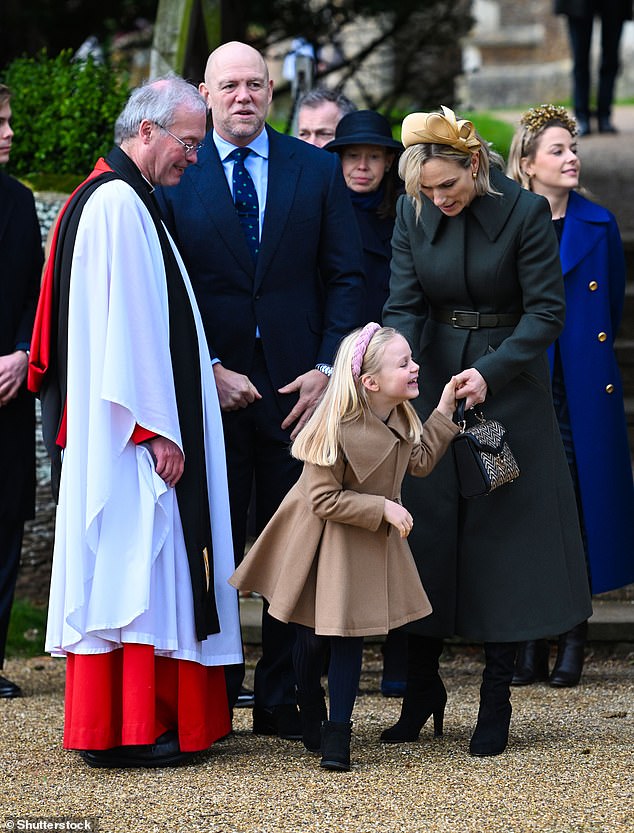 Mike Tindall, Zara Tindall and Lena Tina depart St. Mary Magdalene Church