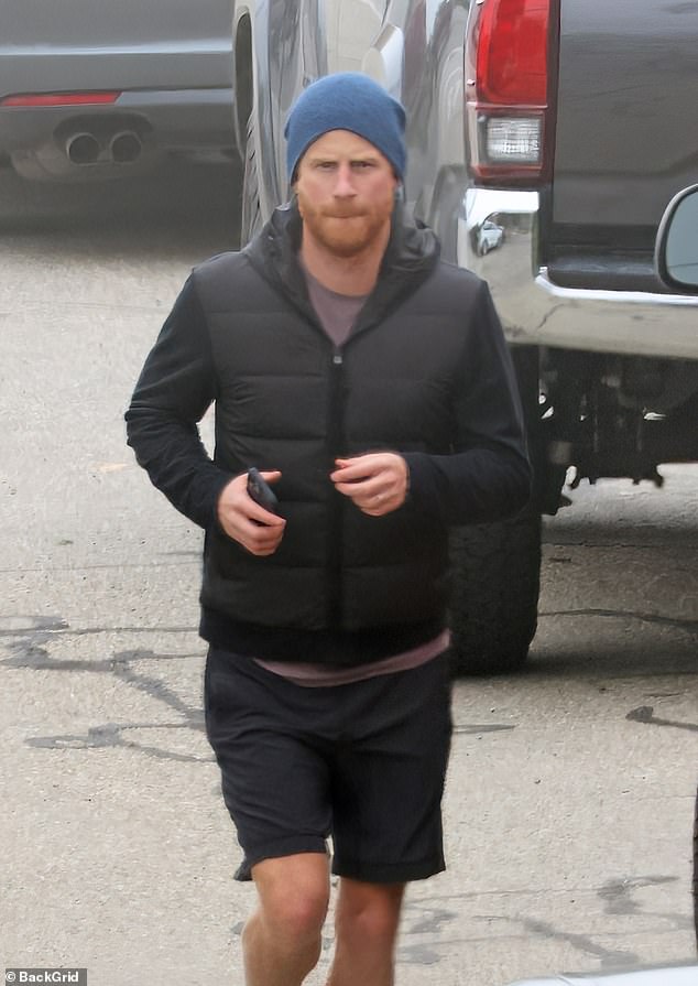 Prince Harry may have heard about King Charles' illness from the media rather than being informed by the Palace himself. Pictured: Harry leaves a workout session in Santa Barbara on Tuesday morning