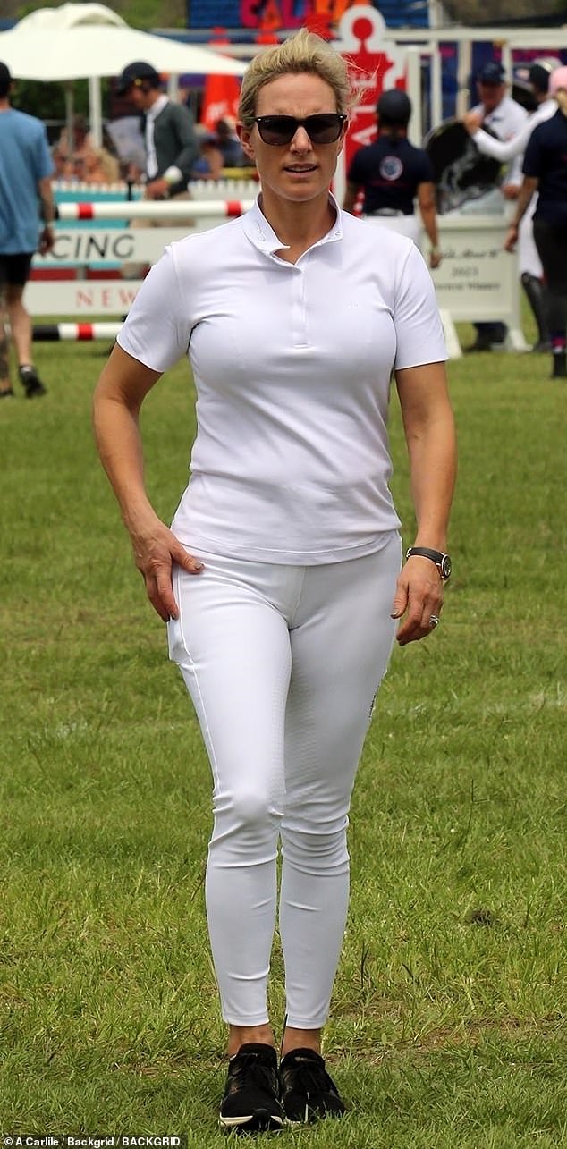 Zara Tindall sported a pair of shades as she enjoyed the sunny Australian weather during the Pacific Fair Magic Millions Polo & Showjumping event yesterday