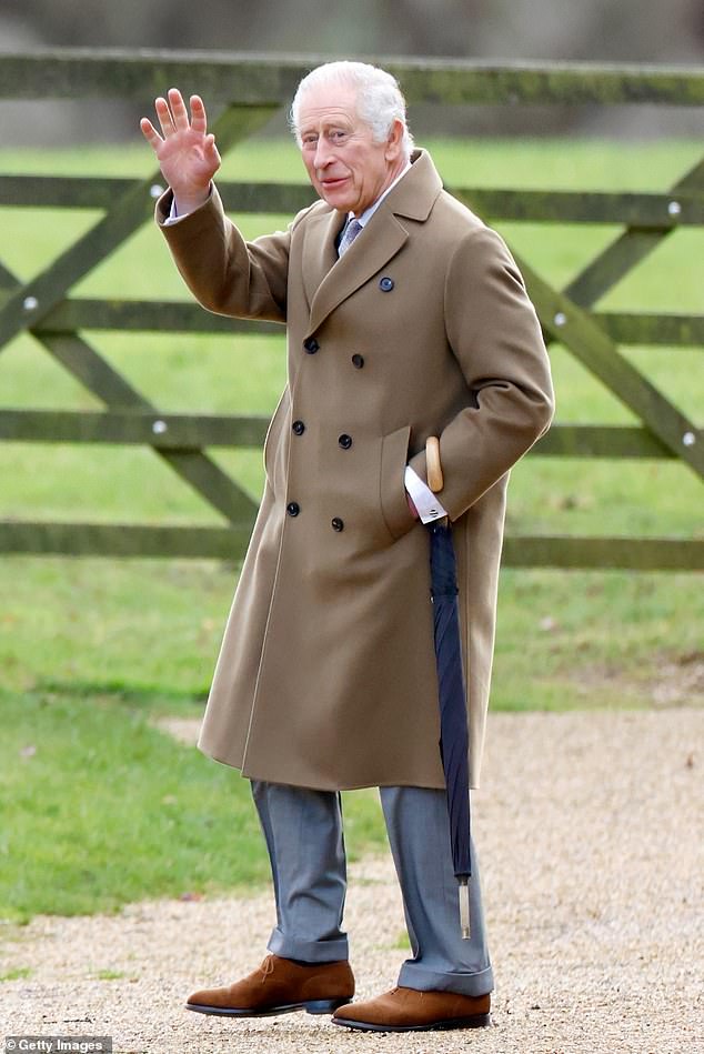 King Charles, 75, is currently preparing for his own surgery next week to treat an enlarged prostate (His Majesty pictured at Sandringham estate on January 7)