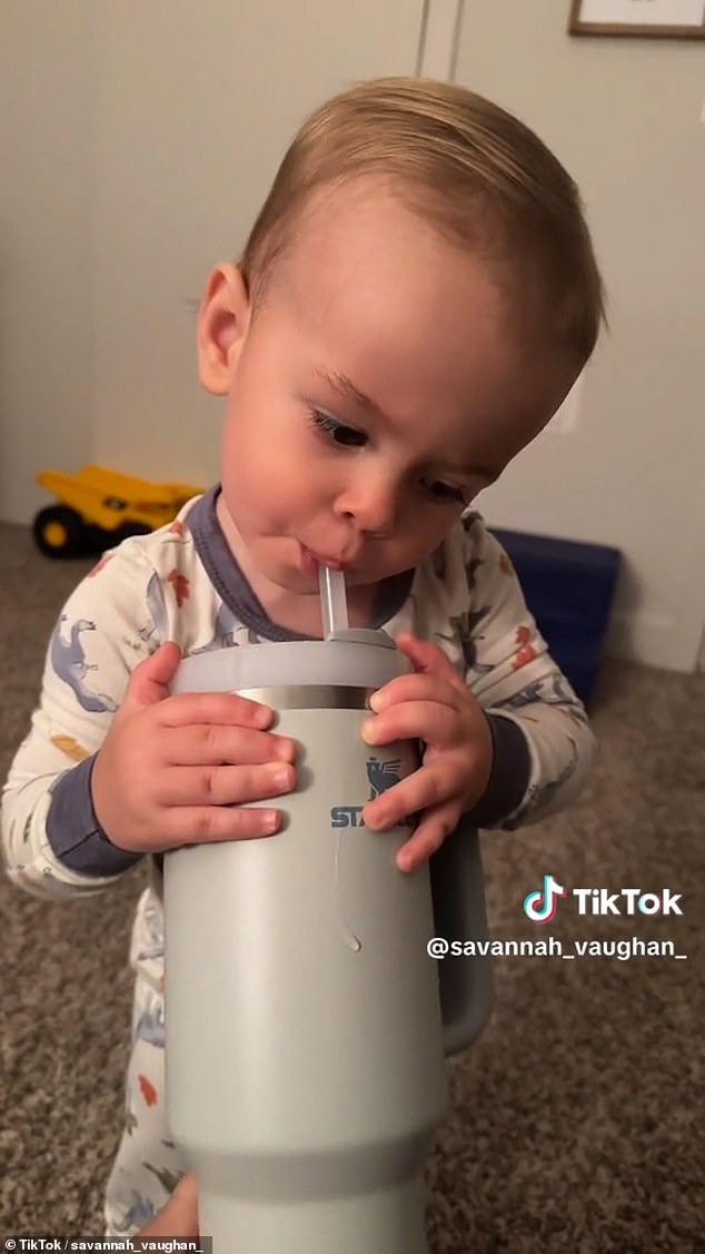 Dr Sachin Soni, who owns the Lady Bay Dental Care in Nottingham, warned that drinking from a straw can be detrimental to young teeth. One toddler is seen using it