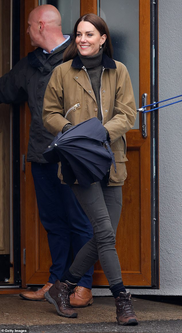 Catherine, Princes of Wales, wears a Barbour jacket for a visit to  Dowlais Rugby Club in Merthyr Tydfil last year