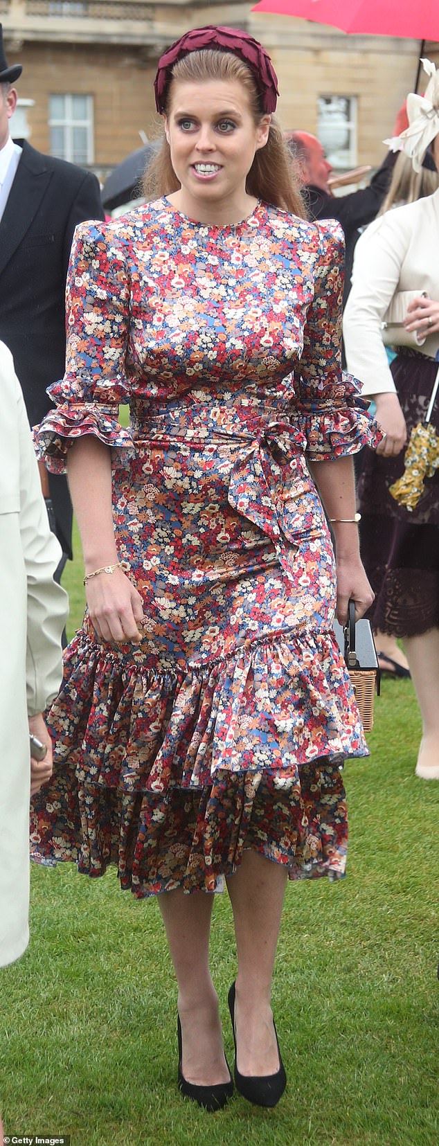 Princess Beatrice wore this striking floral outfit from The Vampire's Wife at a Royal Garden Party in May 2019