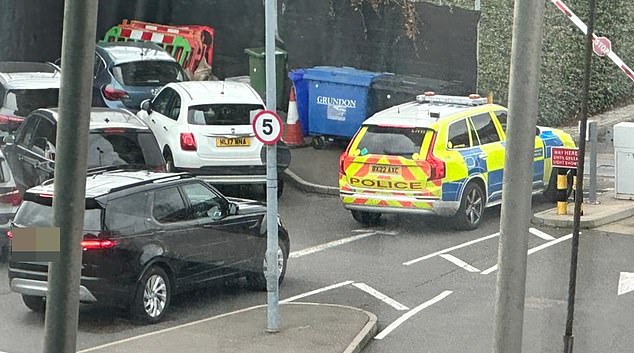 Police escort a Range Rover believed to be carrying Prince Harry out of Heathrow at around 1pm as he heads to visit his father in London