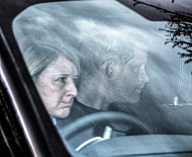 Prince Harry is pictured arriving at Clarence House yesterday to see his father the King