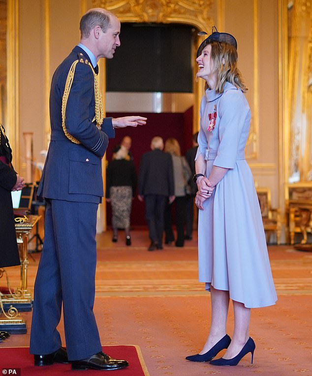 Prince William at Windsor Castle today making England footballer Ellen White a Member of the Order of the British Empire