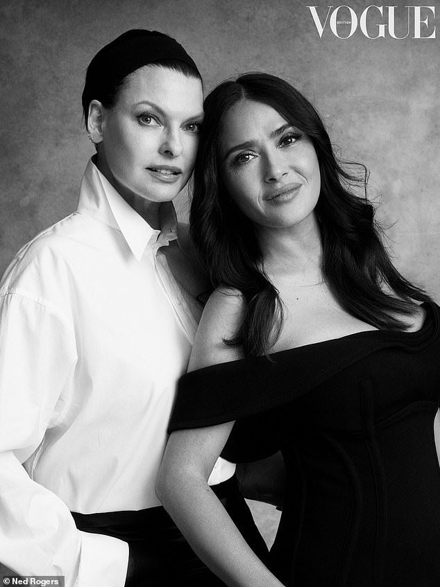 Linda Evangelista and Salma Hayek arrived at the shoot together after having a sleepover the night before in preparation for the shoot