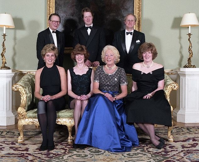 Diana, Princess of Wales, Lady Sarah McCorquodale, Frances Shand Kydd, and Jane Fellowes, Neil McCorquodale, Charles, Earl Spencer and Robert Fellowes pictured in 1995