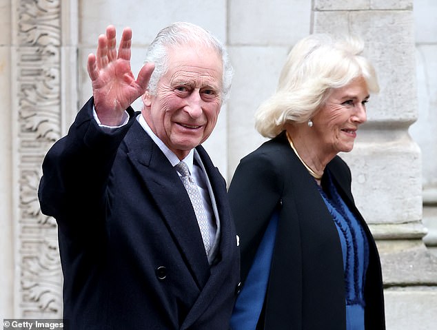 King Charles broke his silence last night over his cancer diagnosis and offered his 'heartfelt thanks' to the British public. Pictured: The King and Queen leaving the London Clinic following his enlarged prostate surgery