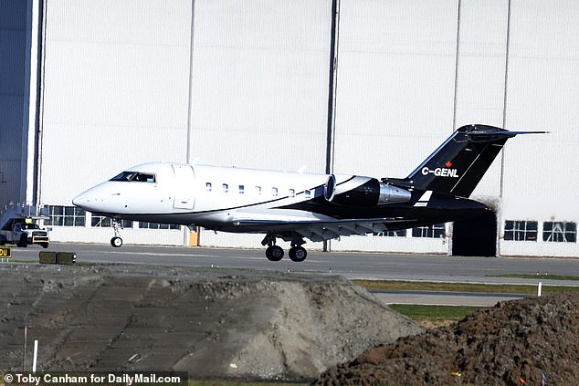 The jet is pictured on the ground at Vancouver Airport yesterday following its arrival