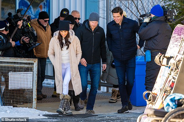 Prince Harry, Duke of Sussex and Meghan Markle, Duchess of Sussex attending the One Year to Go Event before the Invictus Games Vancouver Whistler 2025 at Mountain Square in Whistler