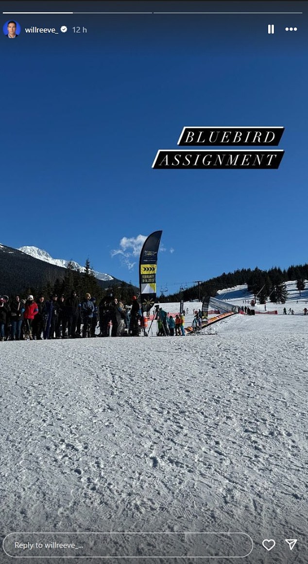 Will Reeve posted a photo on Instagram on Wednesday at the Invictus Games One Year To Go event on the Whistler Blackcomb ski resort, with the teasing caption: 'Bluebird Assignment'