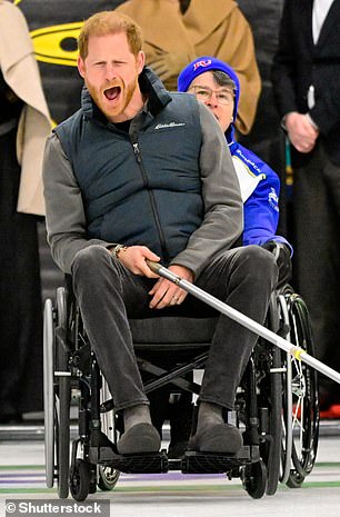 Harry put on a very animated display on the ice - although his wheelchair curling performance came with mixed results