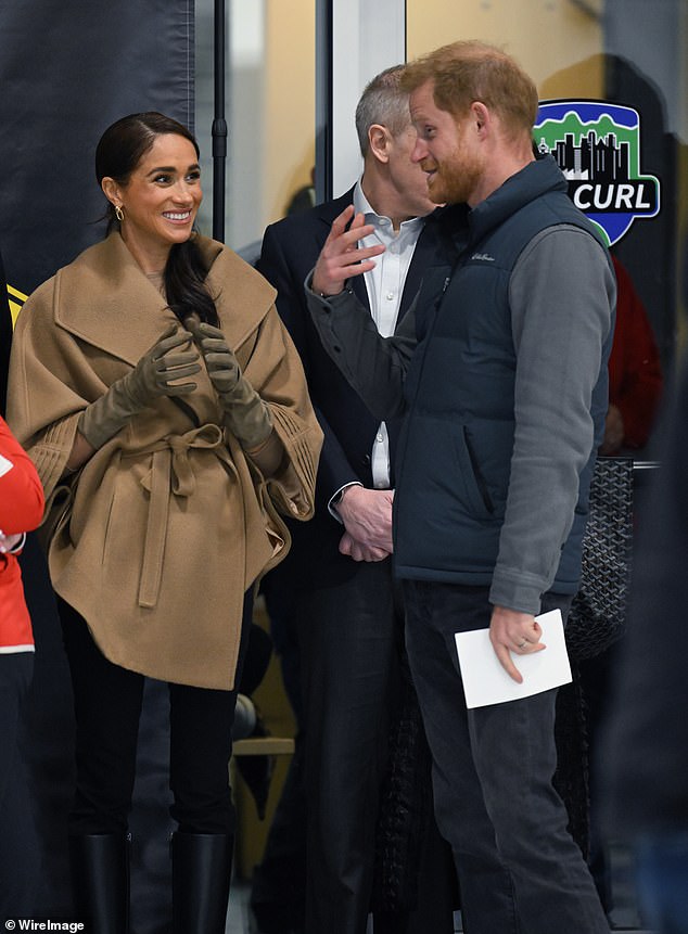 Although the mother-of-two did not join her husband for the wheelchair curling session, she gave him plenty of support from the sidelines