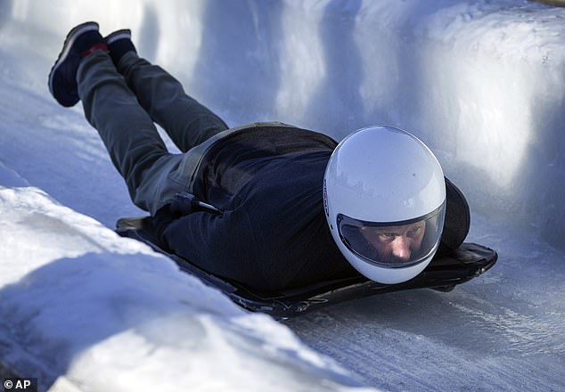 Before his bombshell interview where he said he was considering relinquishing his royal titles for a US citizenship, Harry found time to try his hand at the skeleton bobsled