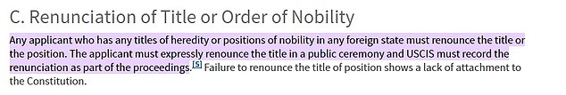 According to US immigration policy, Harry would be forced to relinquish his royal titles if he applied for American citizenship