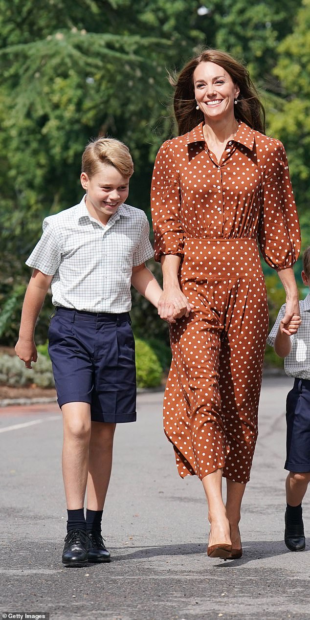 The Princess of Wales attended Marlborough College from 1996 to 2000. She William are reportedly considering the school for Prince George, 10, and took him there for a visit last year. Kate and George are pictured outside Lambrook School, near Ascot, in September 2022