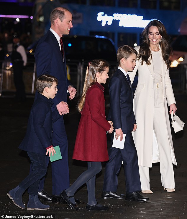 The King has encouraged Prince William to spend more time with his wife and young children - because he has 'years and years of royal duties' ahead, a royal expert has said. William and Kate pictured with their children in December