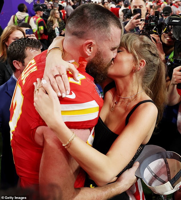 Victory at The Super Bowl undoubtably went to Swift, whose blinding star power is such that it seems to obscure everyone around her, writes Sarah Vine. She embraced her Chiefs star boyfriend Travis Kelce  at the end of the game