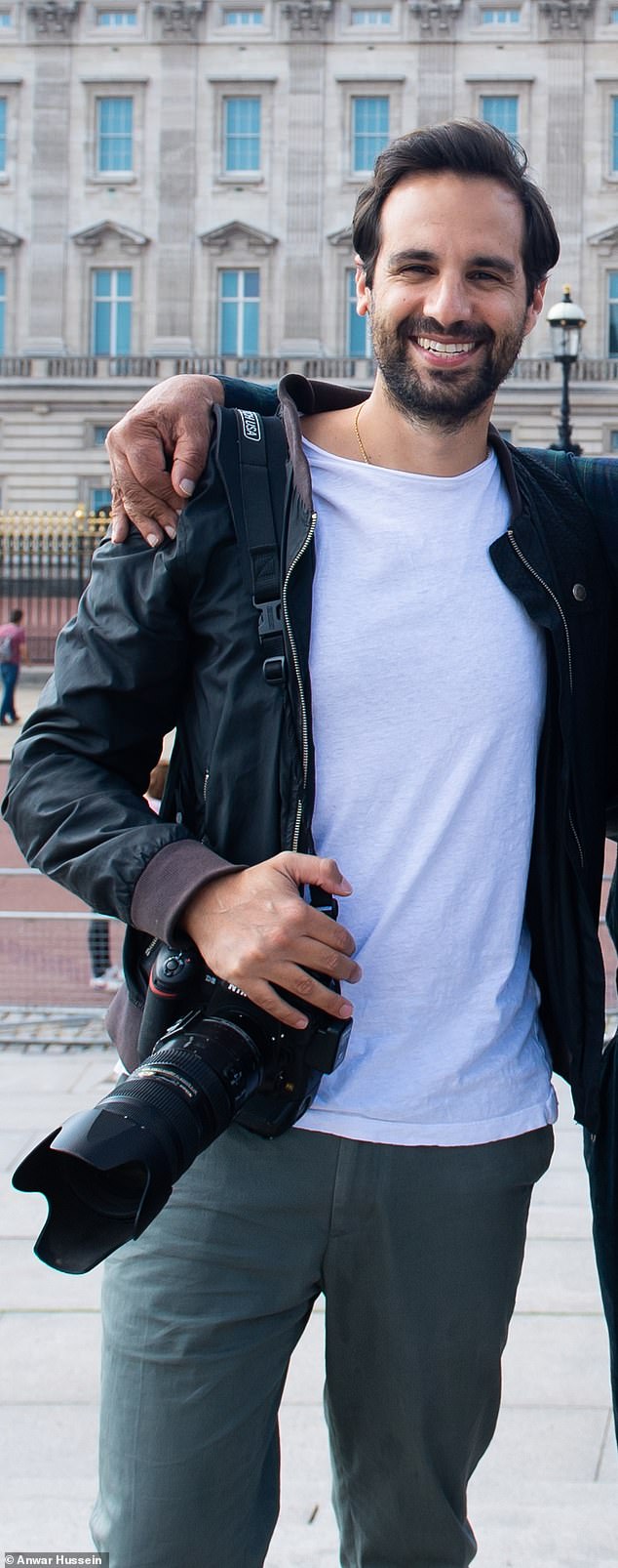 Samir (pictured outside Buckingham Palace) will share his remarkable photographs of the royal family alongside pictures taken by his father Anwar and brother Zak