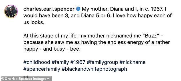 The post read: 'My mother, Diana and I, in 1967. I would have been 3, and Diana 5 or 6. I love how happy each of us looks'