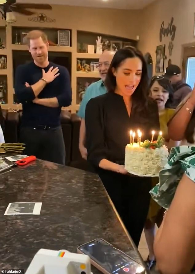 Footage shows Meghan calling Prince Harry 'my love' before singing Happy Birthday