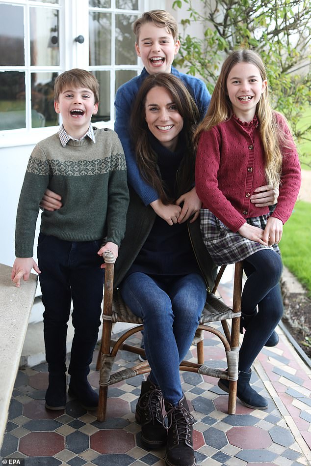 The now notorious photoshopped Mother's Day image of the Princess of Wales and her children - the first public image of her released since her surgery