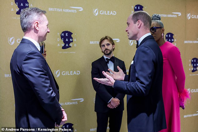 The Prince of Wales appeared at the awards event alone as his wife Kate is still recovering