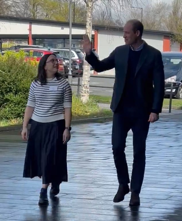 Prince William waves to a cheering crowd in Sheffield today as he returned to royal duties