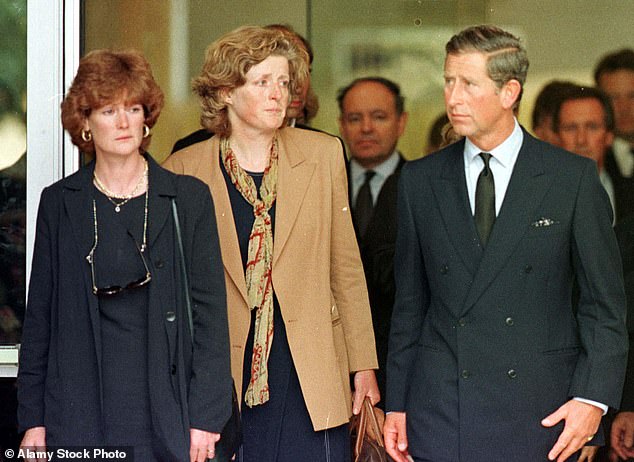 Lady Sarah, Lady Jane and Prince Charles in Paris to collect Diana's body in August 1997