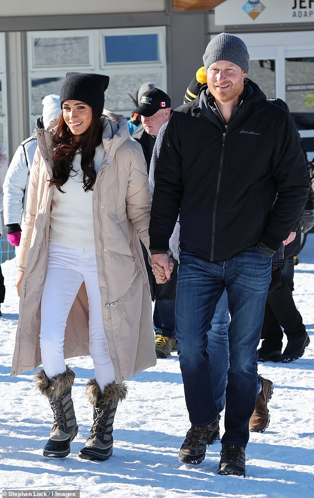 Meghan and Harry pictured at an Invictus Games event in Whistler, Canada last month. Harry has been skiing with Kris Jenner's partner Corey Gamble - while Meghan has just launched her new lifestyle brand online