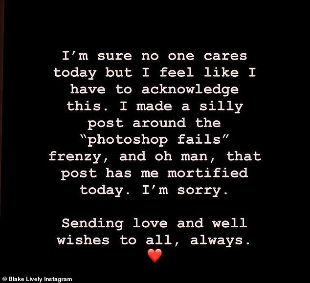 In the wake of Middleton's announcement on Friday that she had cancer, Lively wrote on Instagram: 'I'm sure no-one cares today but I feel I have to acknowledge this