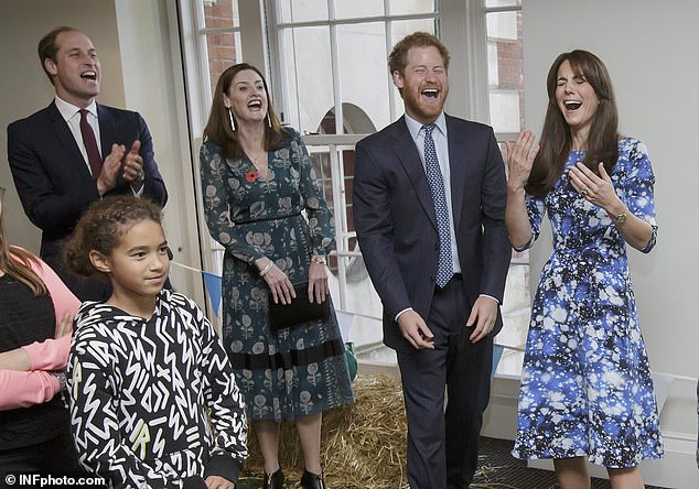 Kate, Harry and William take part in welly wangling with children and representatives from charities and Aardman Animations