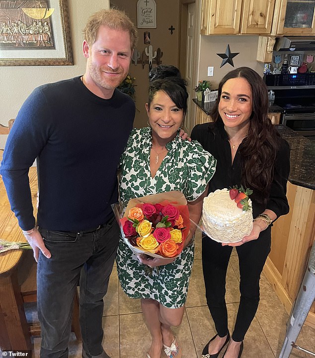 Heartwarming new images capture the sweet moment Prince Harry and Meghan Markle made a surprise visit to the family of a woman killed in the Uvalde school shooting