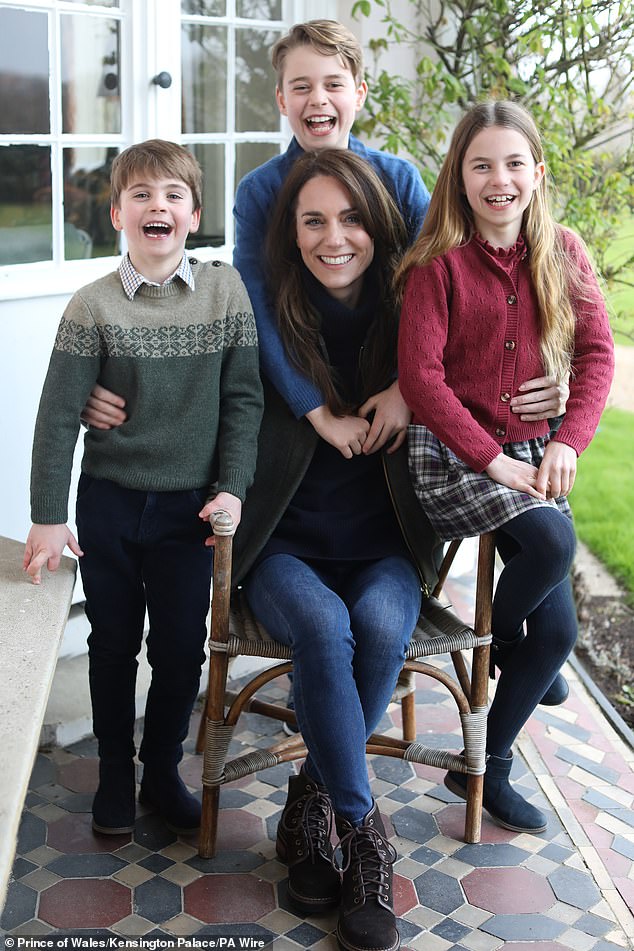 Sources close to Prince Harry and Meghan Markle have claimed the couple would be 'annihilated' for committing Kate Middleton 's Mother's Day Photoshop fail (Pictured: the Princess of Wales with her children, Prince Louis, Prince George and Princess Charlotte, taken in Windsor)